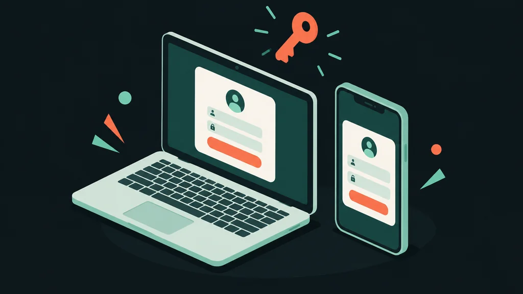 Isometric laptop and phone showing a shared blank sign-in
