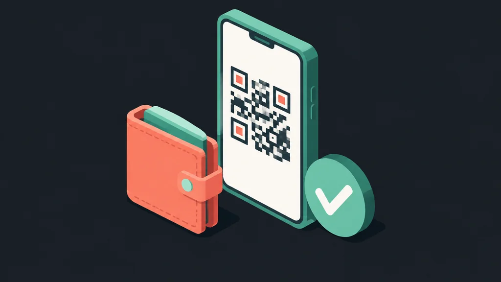 Phone screen with a QR code and wallet checkmark